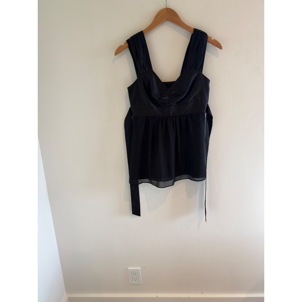 Express Black Satin Chiffon Sequin Polka Dot Empire Waist Tie Back Blouse Top